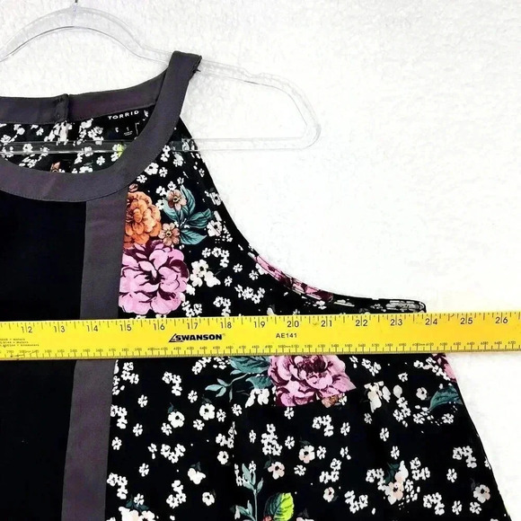 TORRID Womens Sz 1 Floral Goddess Tunic Hi Neck Georgette Black Sheer Halter Top - Picture 6 of 10